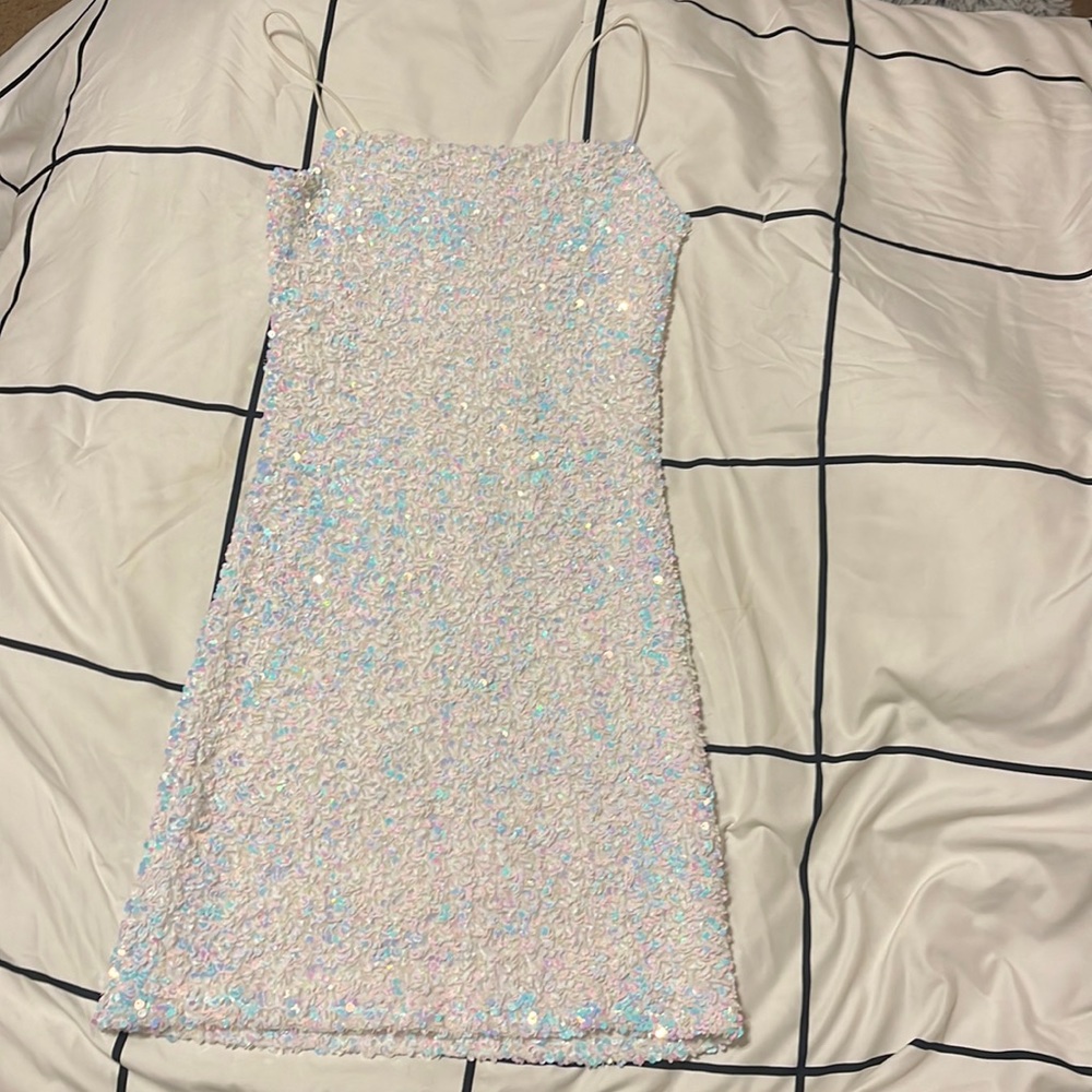 allison & kelly white sequin mini dress